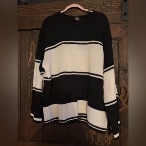 H&M Black and White Striped Crew Neck Sweater
